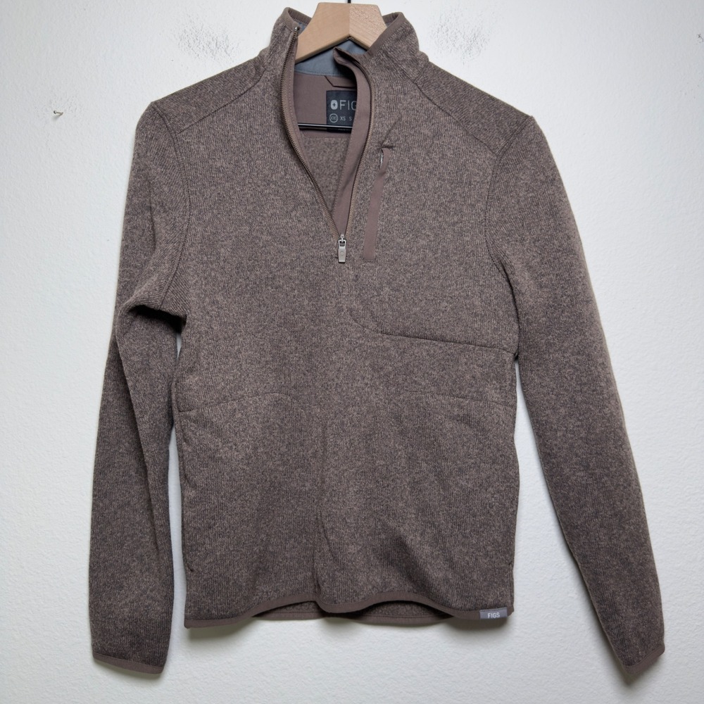 Figs Women Full Zip Jacket XXS Brown Heathered Knit Quarter Zip Scrub Nurse